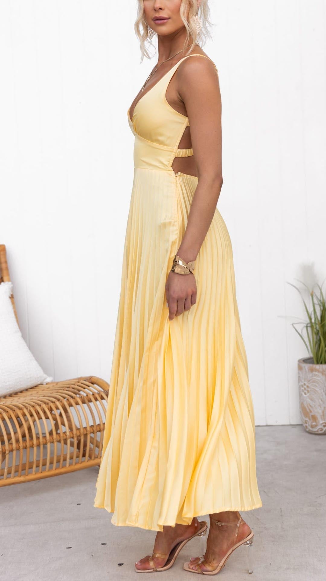 Lucy: Pleated V-Neck Maxi Dress