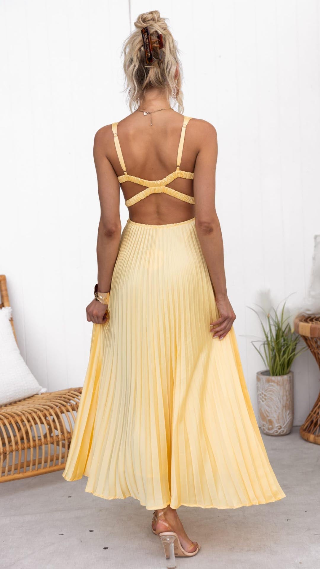 Lucy: Pleated V-Neck Maxi Dress