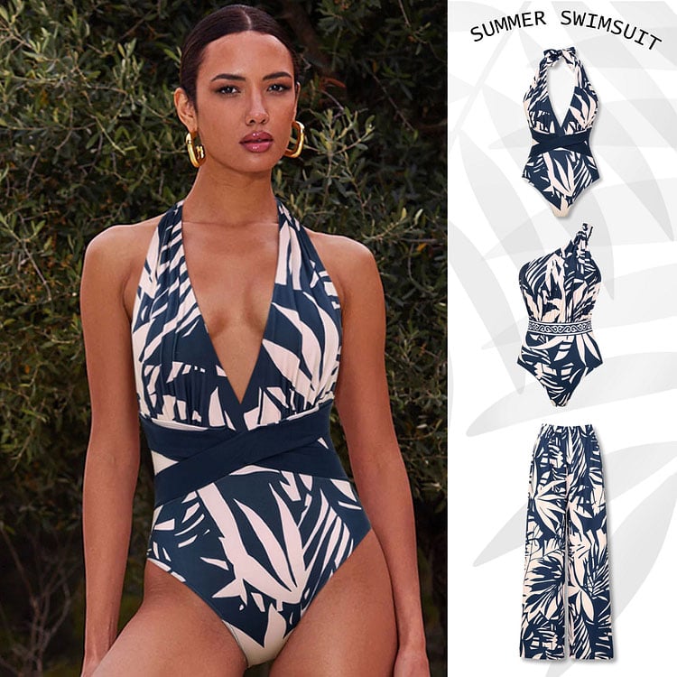 Vita Di Palma™ | Print Pants One Piece Swimsuit Set