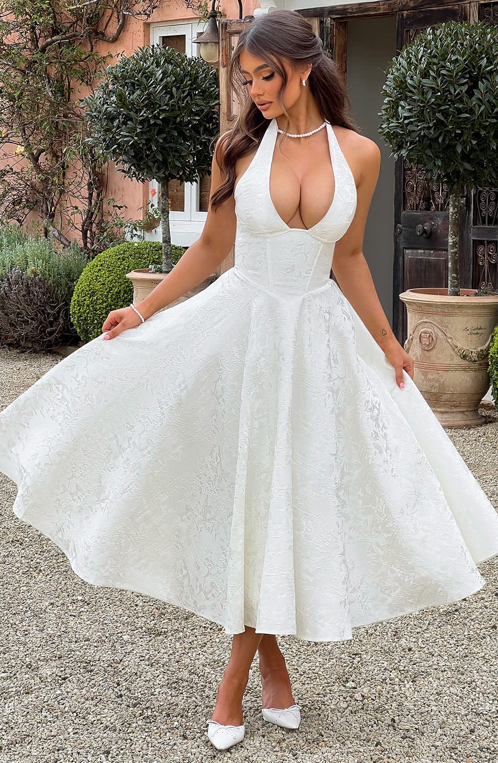 Esmeralda: Halter Sleeveless Midi Dress