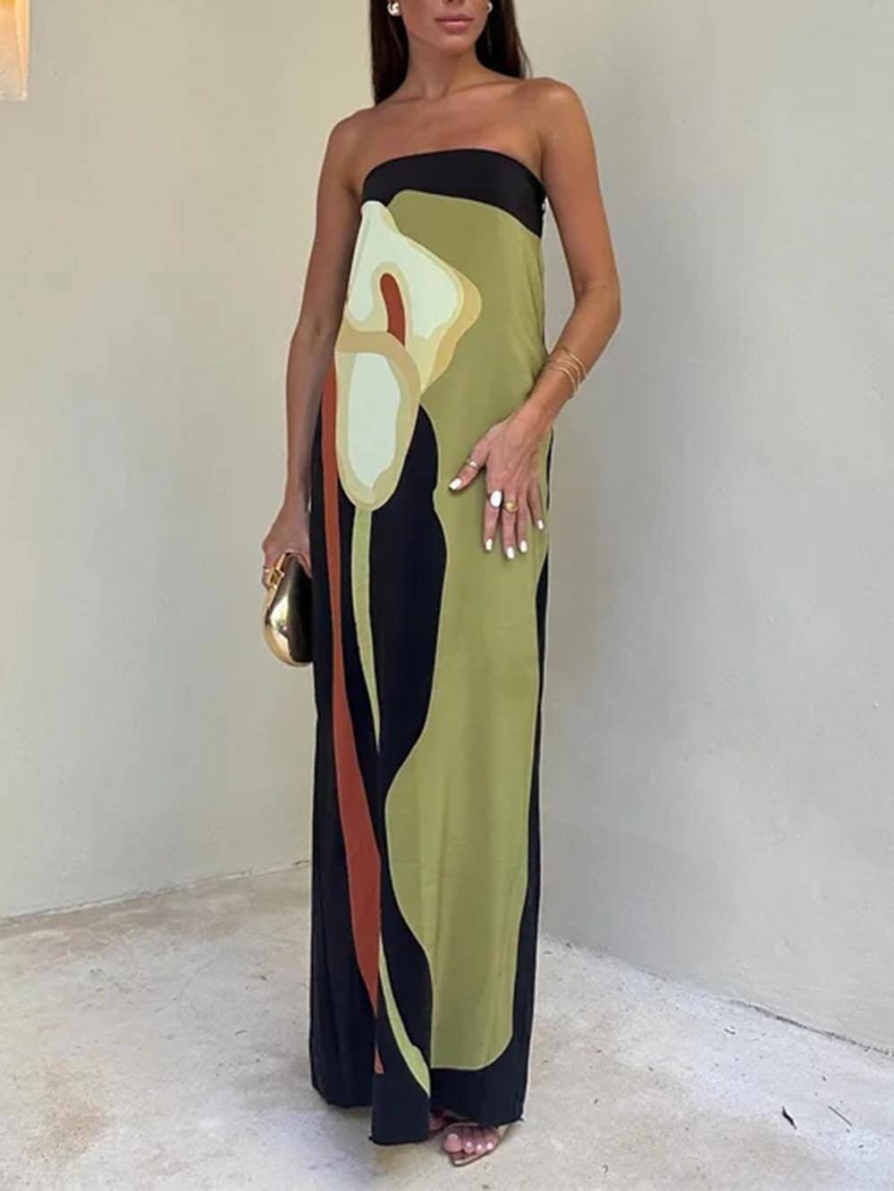 Vita Di Palma™ | Contrast Sleeveless Off Shoulder Maxi Dress