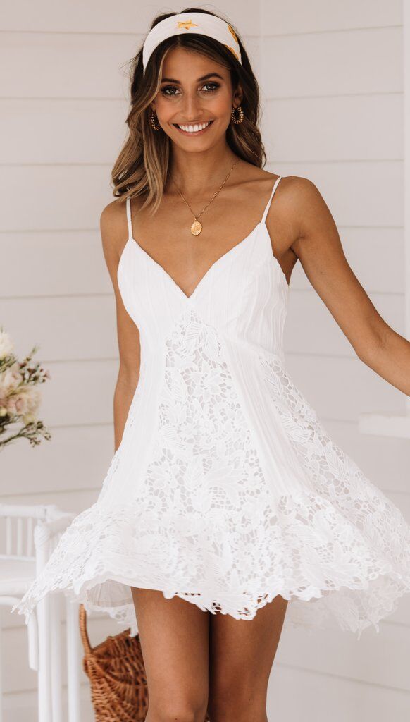 Vita Di Palma™ |  Lace Backless White Short Slip Dress