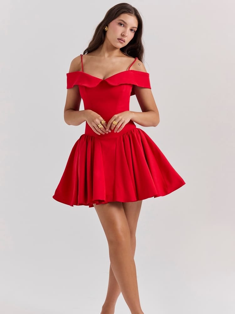 Vita Di Palma™ | Scarlet Off-Shoulder Strap Mini Dress