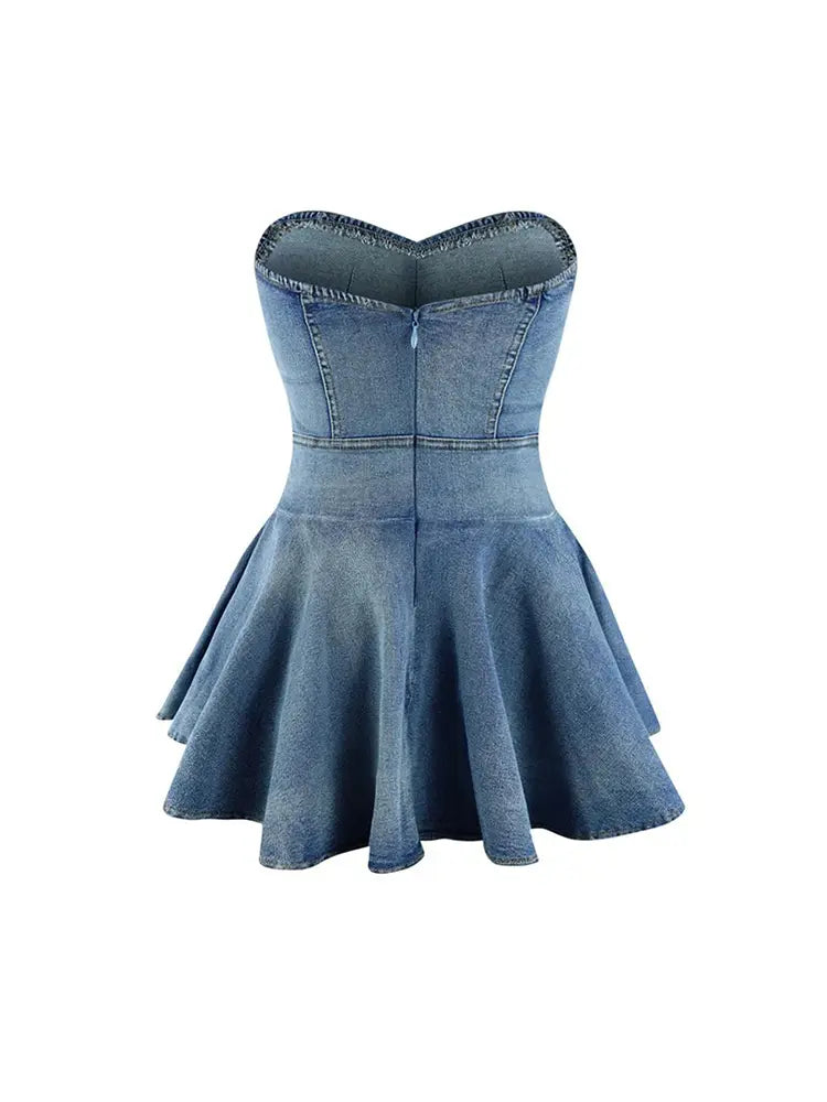 Vita Di Palma™ | Strapless Ruffle Denim Dress