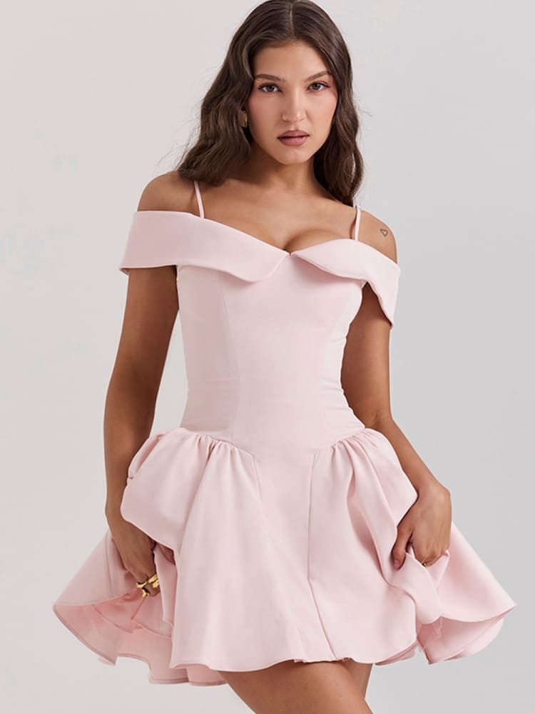 Vita Di Palma™ | Ballet Pink Off-Shoulder Strap Mini Dress