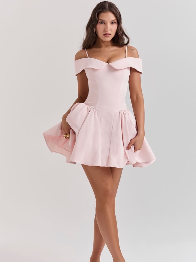 Vita Di Palma™ | Ballet Pink Off-Shoulder Strap Mini Dress