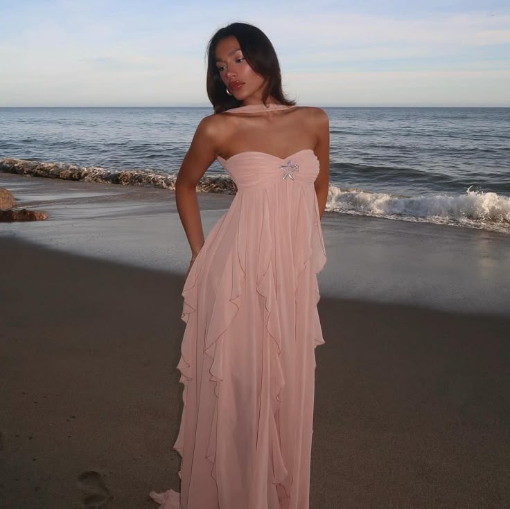 Collins: Ruffle Strapless Maxi Dress