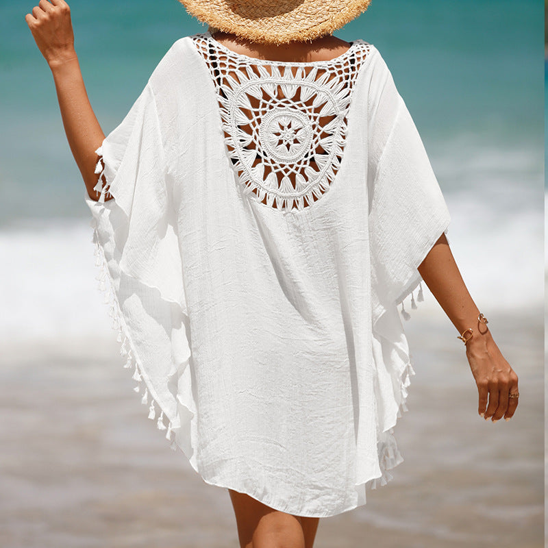 Vita Di Palma™ | Hand Crochet Loose Fringe Sunflower Beach Blouse Cover Up