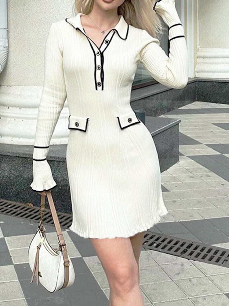 Vita Di Palma™ | Long Sleeve Collared Knit Mini Dress