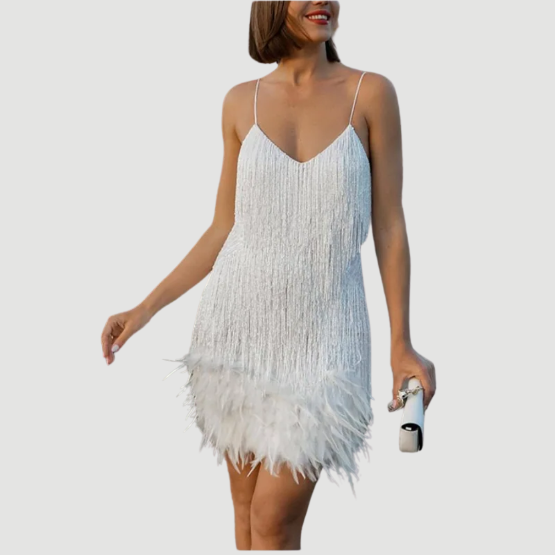 Malia: Playful Embellished Dress | White