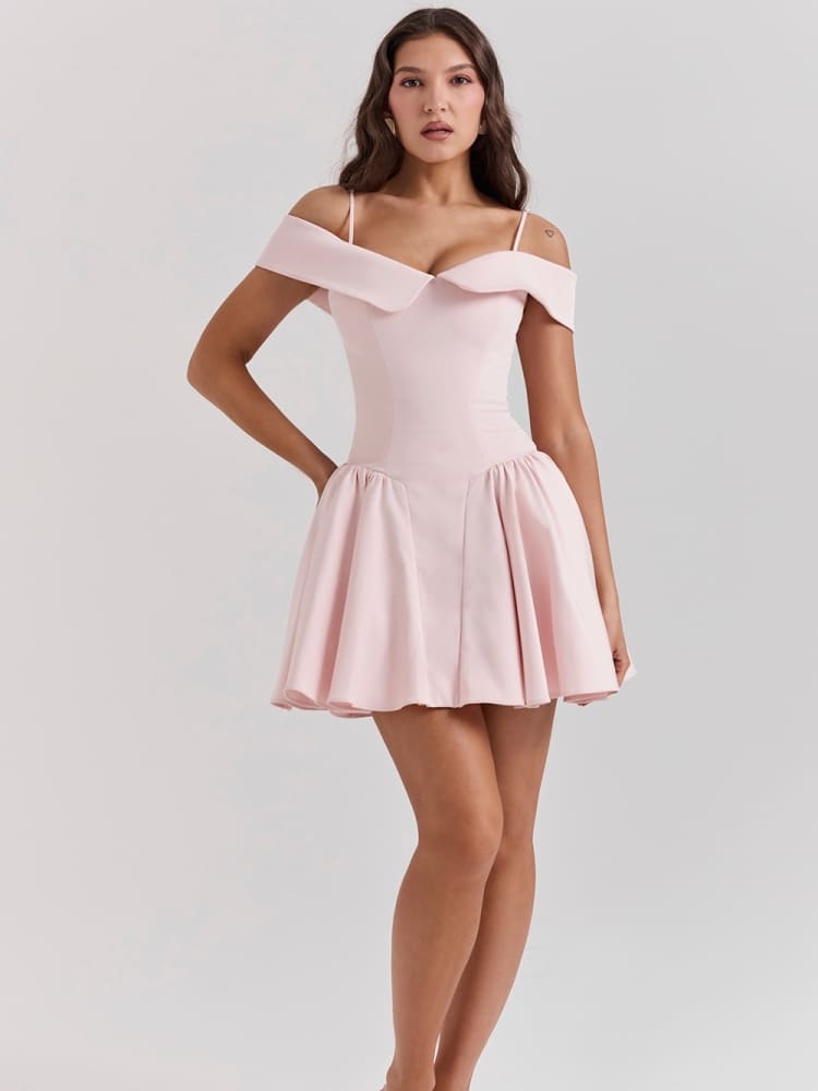 Vita Di Palma™ | Ballet Pink Off-Shoulder Strap Mini Dress