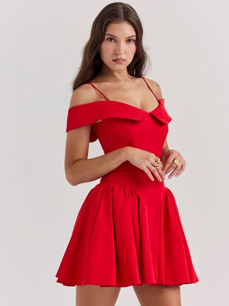 Vita Di Palma™ | Scarlet Off-Shoulder Strap Mini Dress