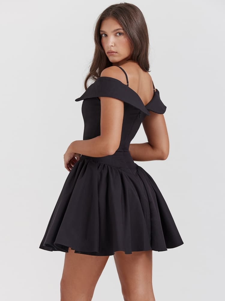 Vita Di Palma™ | Black Off-Shoulder Spaghetti Strap Mini Dress