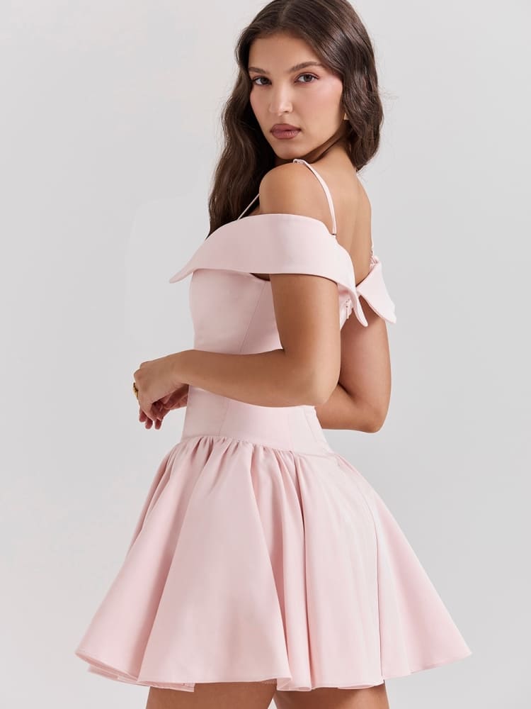 Vita Di Palma™ | Ballet Pink Off-Shoulder Strap Mini Dress