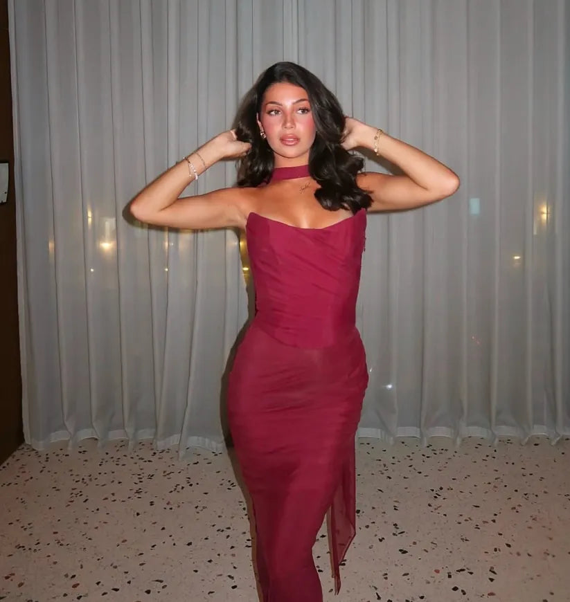 Aniyah: Strapless Bodycon Maxi Dress