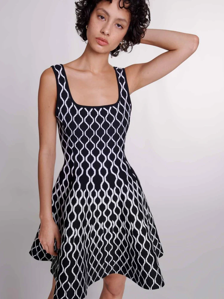 Vita Di Palma™ | Abstract Print Square Neck Mini Knit Dress