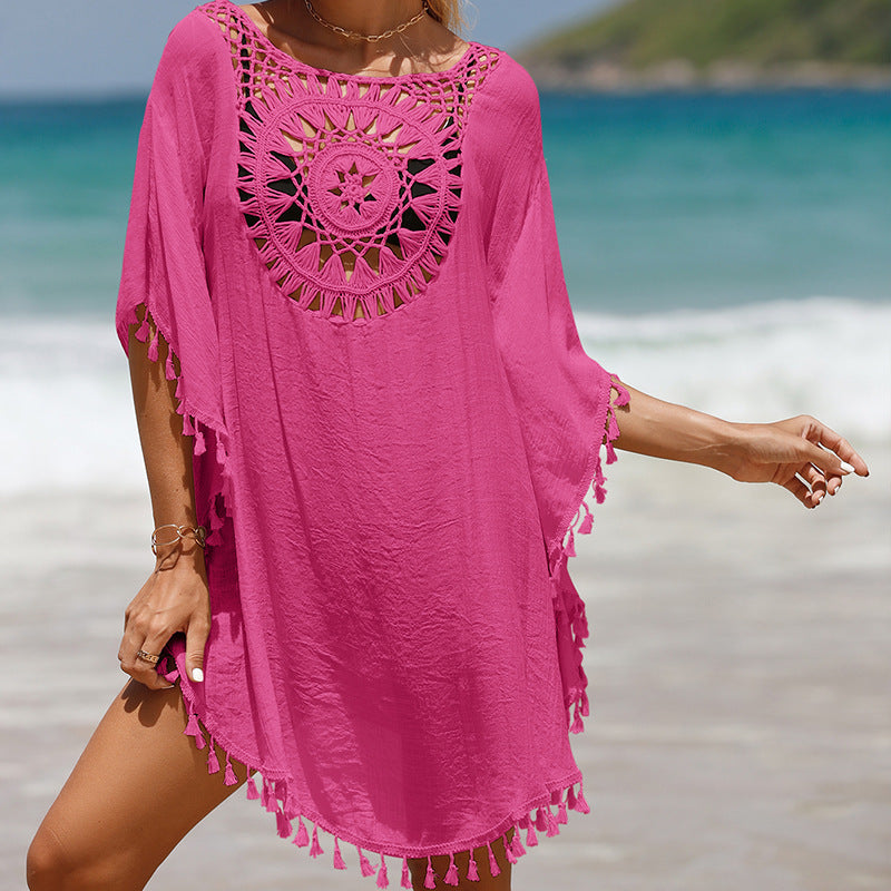 Vita Di Palma™ | Hand Crochet Loose Fringe Sunflower Beach Blouse Cover Up