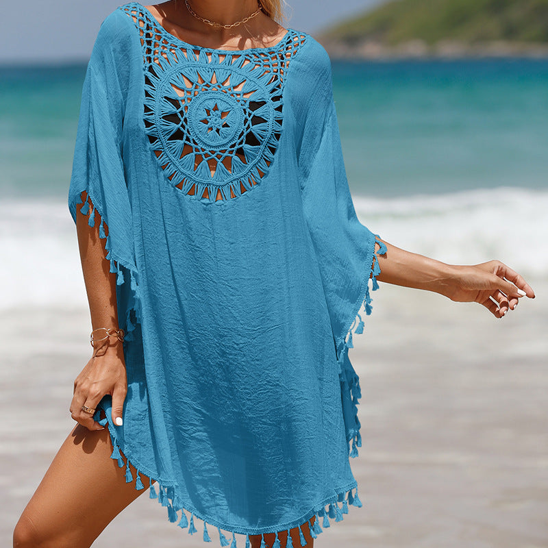 Vita Di Palma™ | Hand Crochet Loose Fringe Sunflower Beach Blouse Cover Up