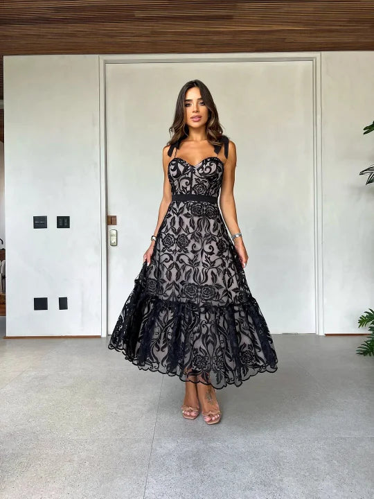 Kaori - Elegant Strappy Sleeveless Midi Dress