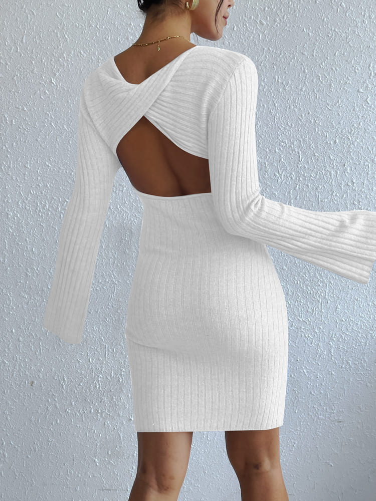 Vita Di Palma™ | Backless Solid Knit Sweater Dress