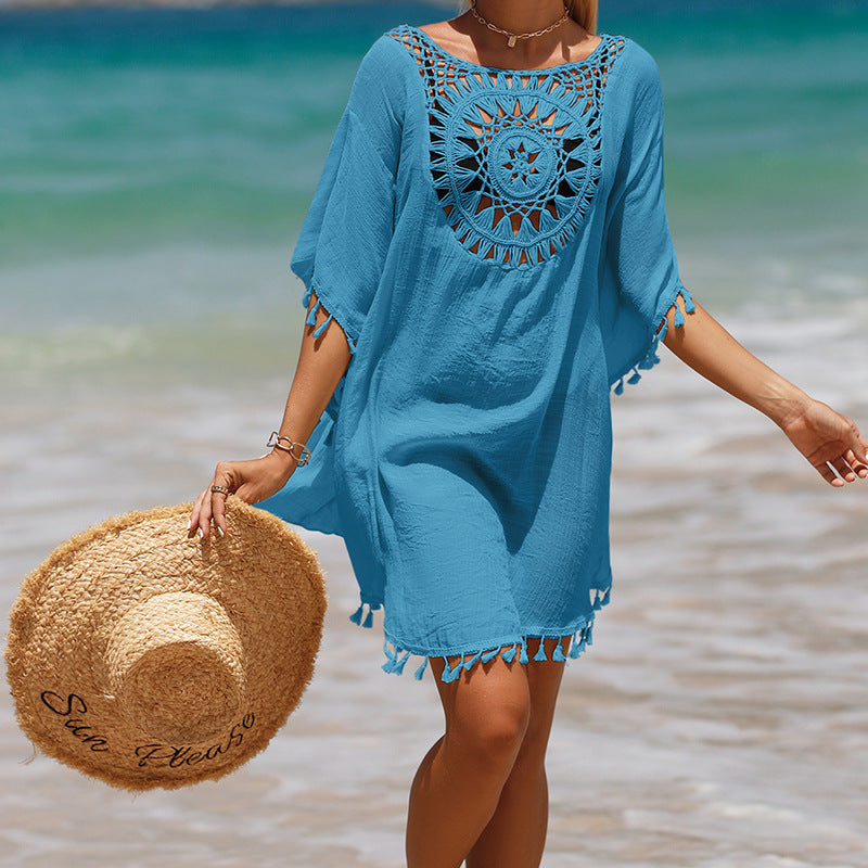 Vita Di Palma™ | Hand Crochet Loose Fringe Sunflower Beach Blouse Cover Up