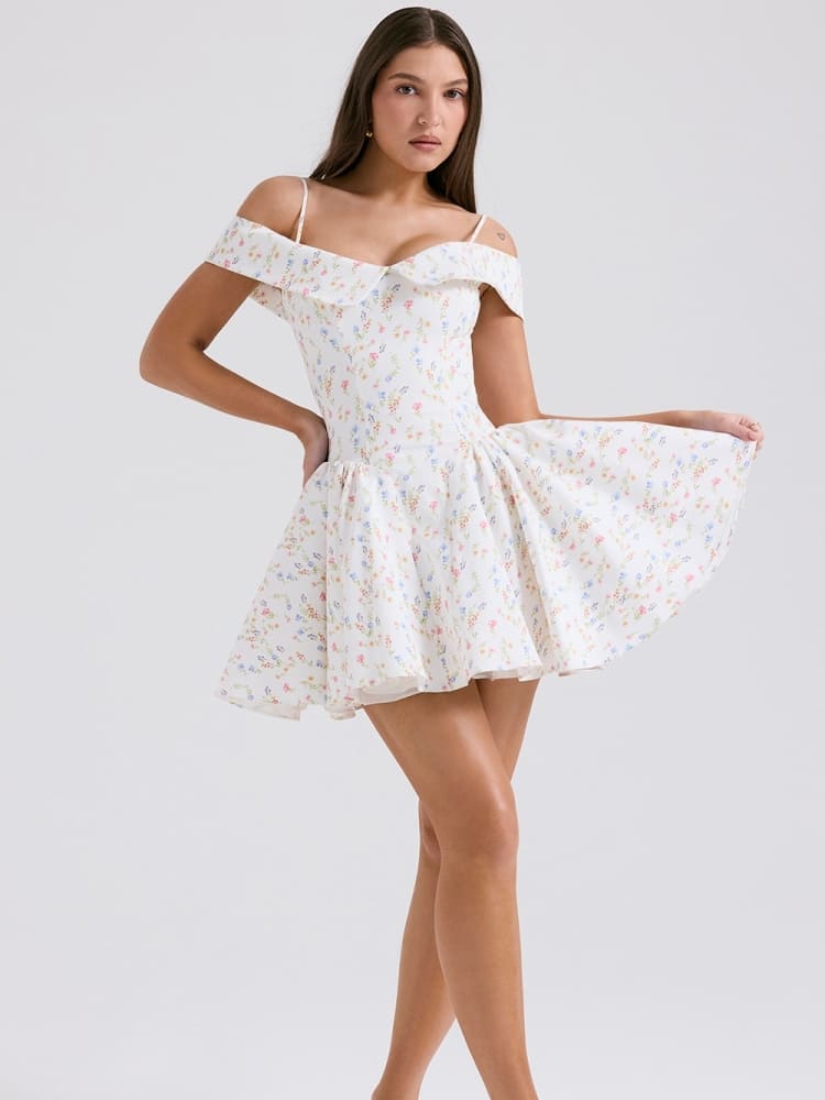 Vita Di Palma™ | White Floral Print Bustier Mini Dress