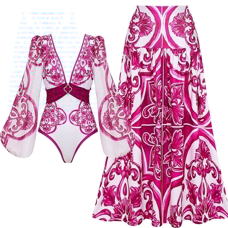 Vita Di Palma™ | Long Seleeves Print Two Piece Swimsuit Set