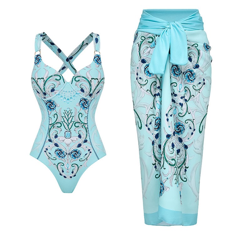 Vita Di Palma™ |  Floral Print Flared Skirt Swimsuit Set