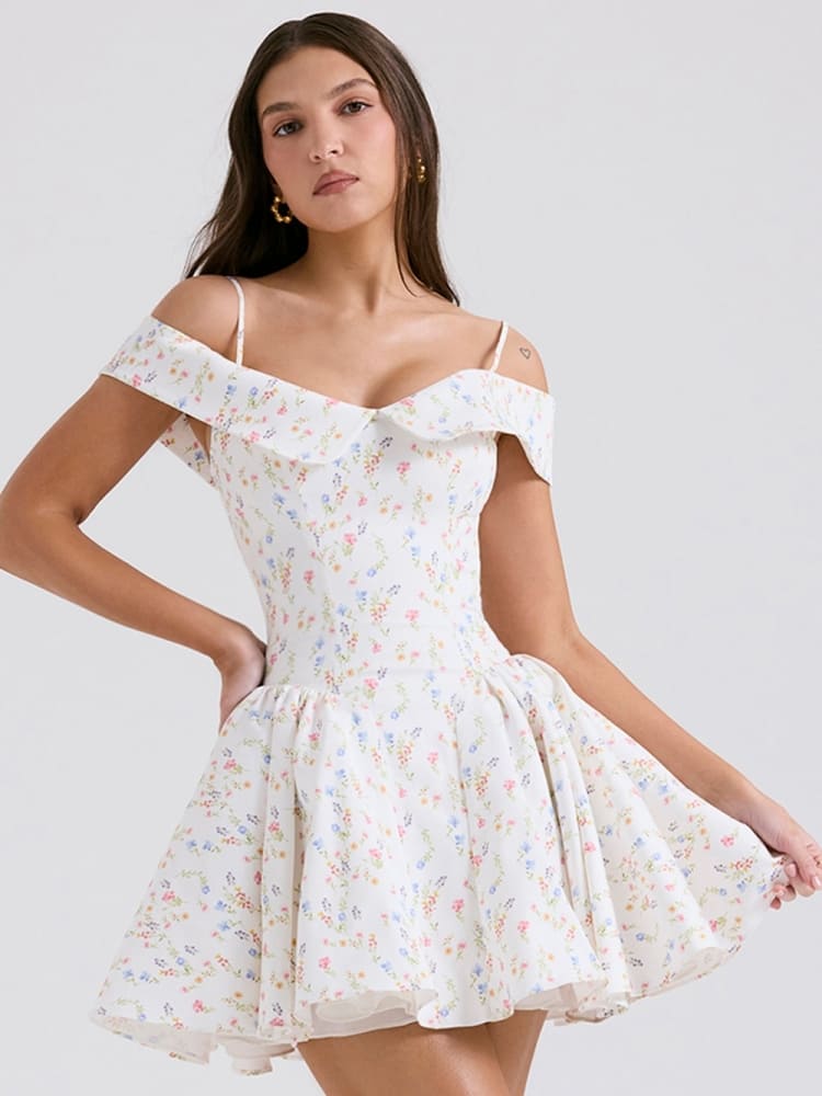 Vita Di Palma™ | White Floral Print Bustier Mini Dress