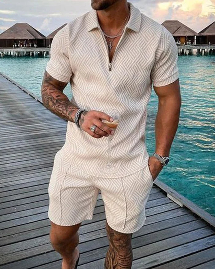Vita Di Palma™ | Elias Lapel Cream Polo & Shorts Set