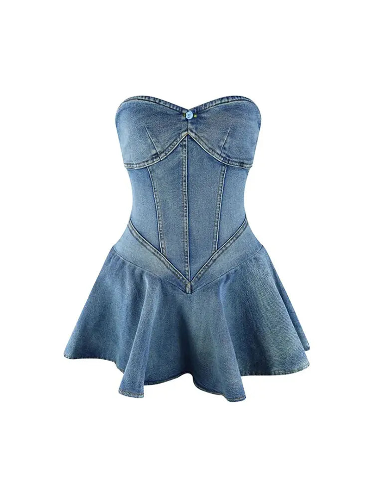 Vita Di Palma™ | Strapless Ruffle Denim Dress