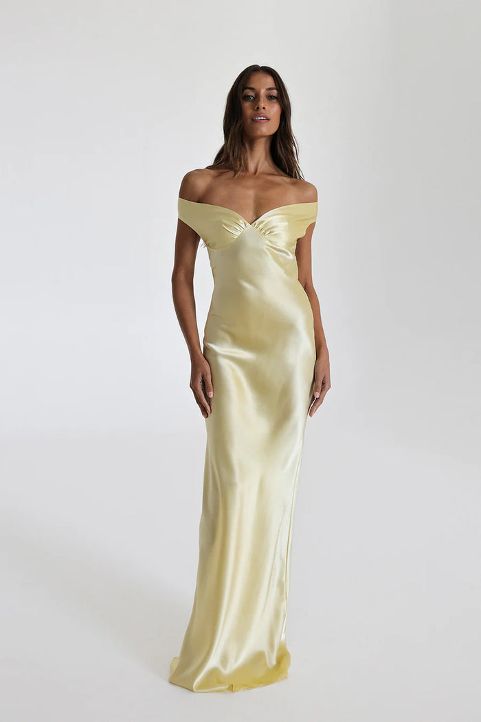 Seraphina Off Shoulder Satin Maxi Dress