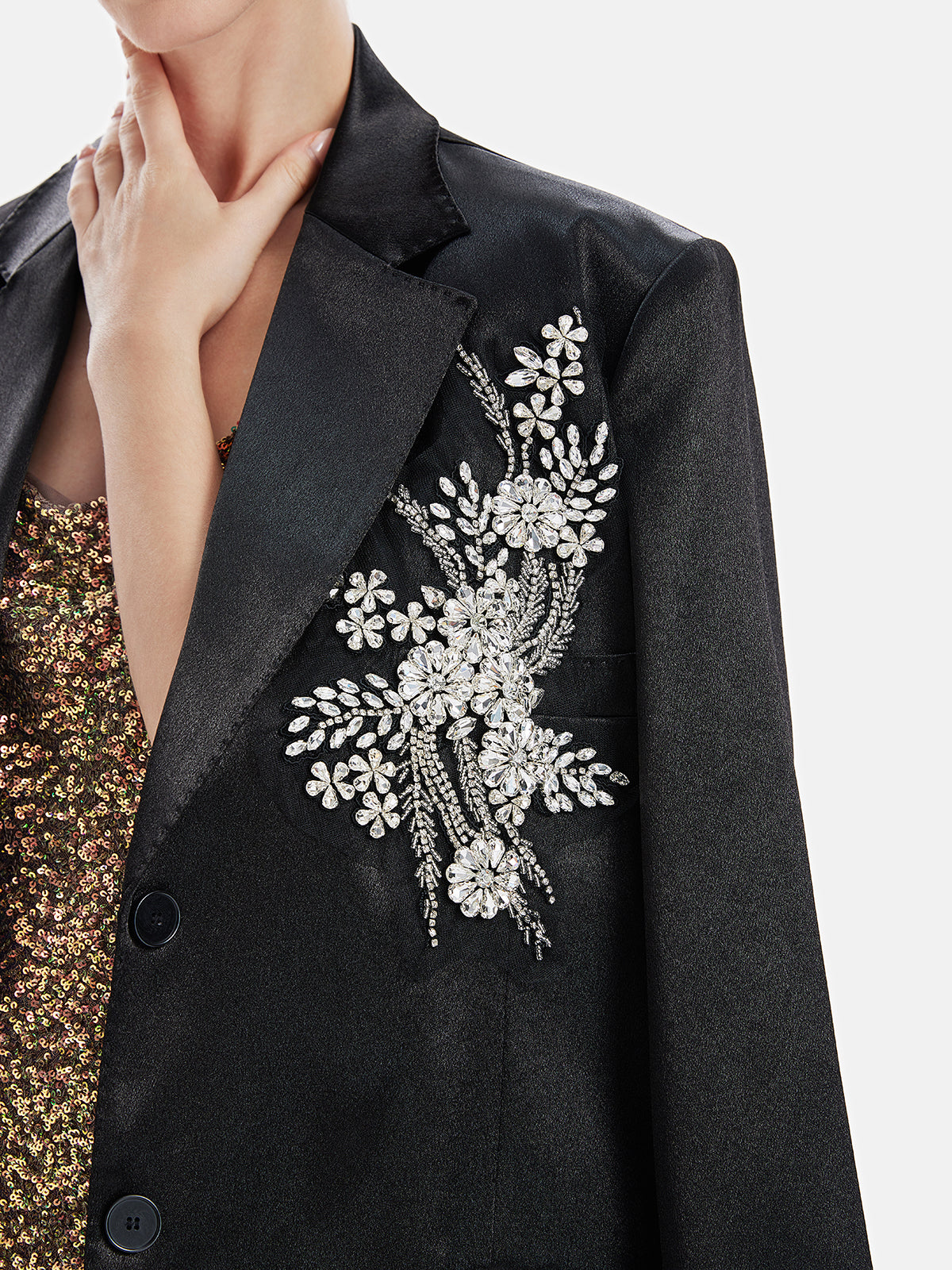 Vita Di Palma™ | Handmade Floral Rhinestone-Embellished Blazer