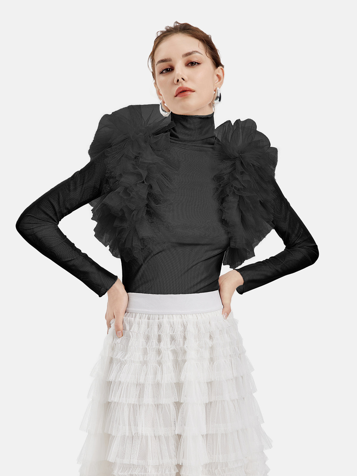 Vita Di Palma™ | Elegant Ruffled Collar Fitted Top