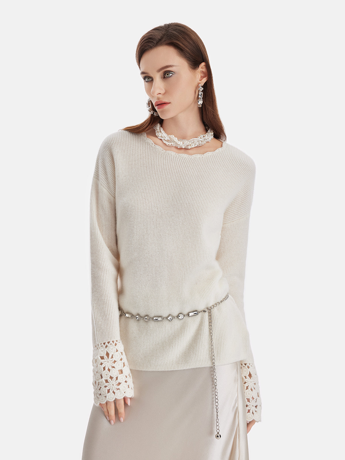 Vita Di Palma™ | Cashmere Crochet Lace Panel Top