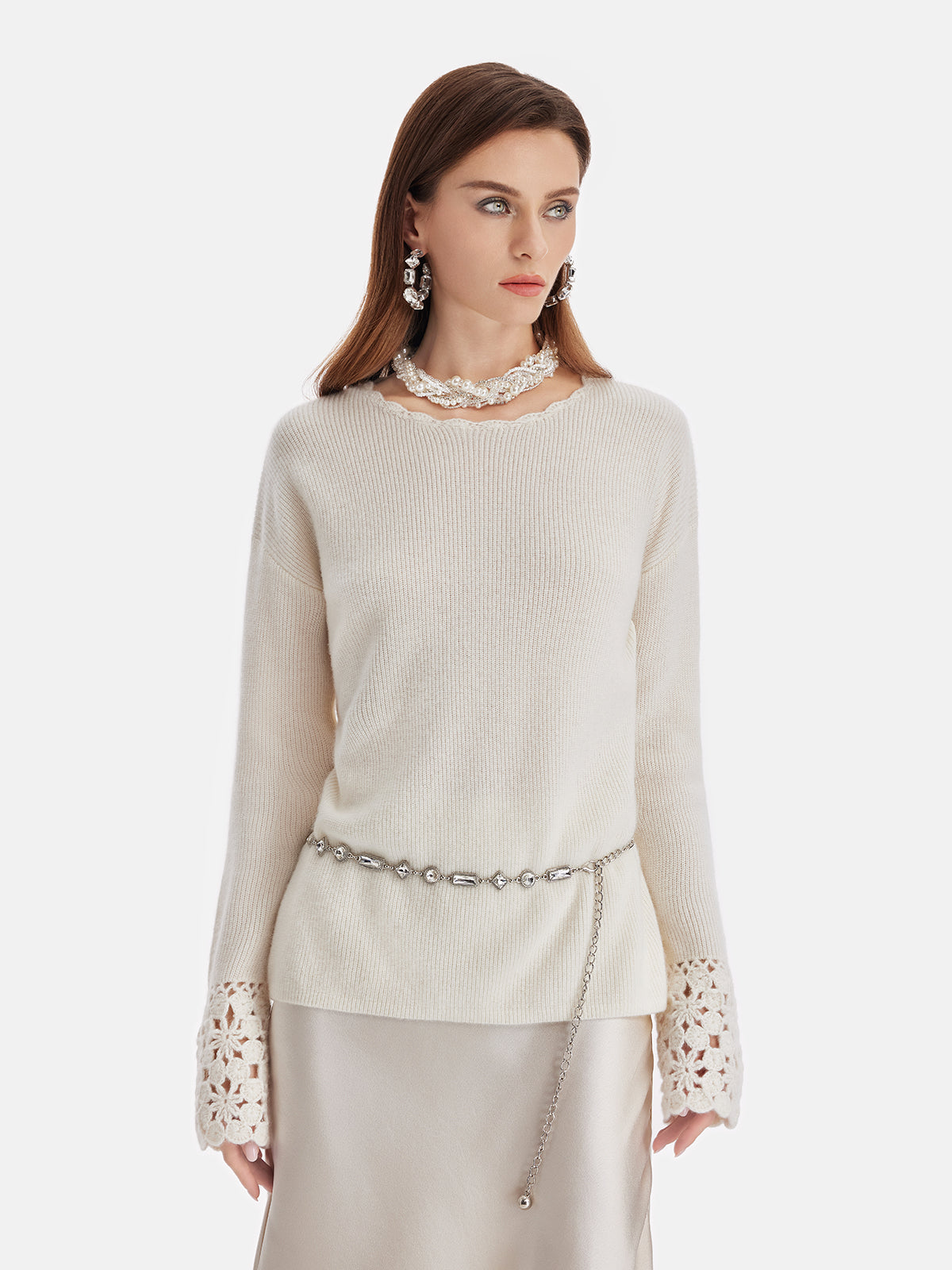 Vita Di Palma™ | Cashmere Crochet Lace Panel Top