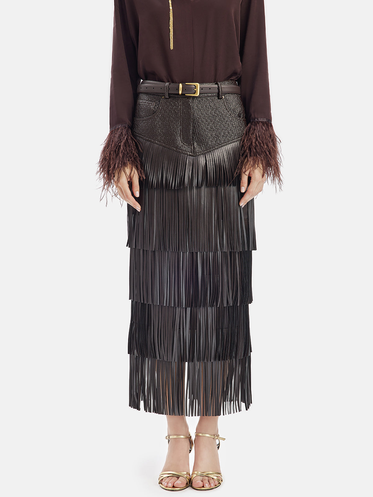 Vita Di Palma™ | Fringe Leather Layered Skirt With Belt