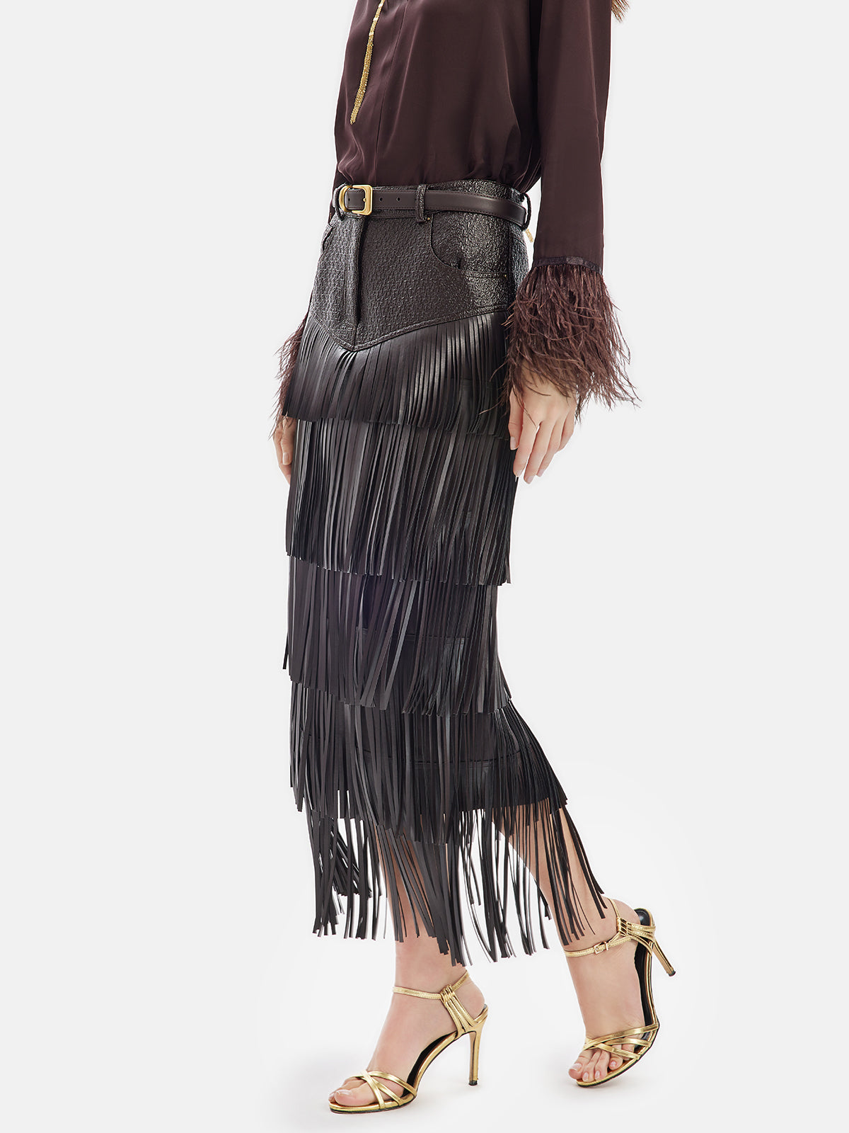 Vita Di Palma™ | Fringe Leather Layered Skirt With Belt