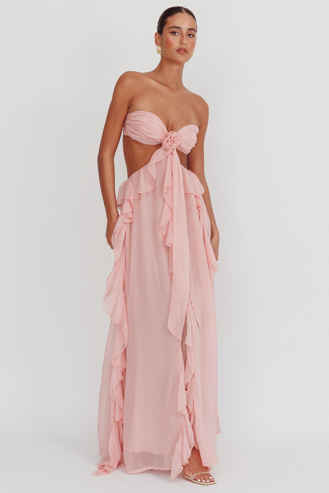 Sally Cut-Out Ruffle Maxi Dress Blush