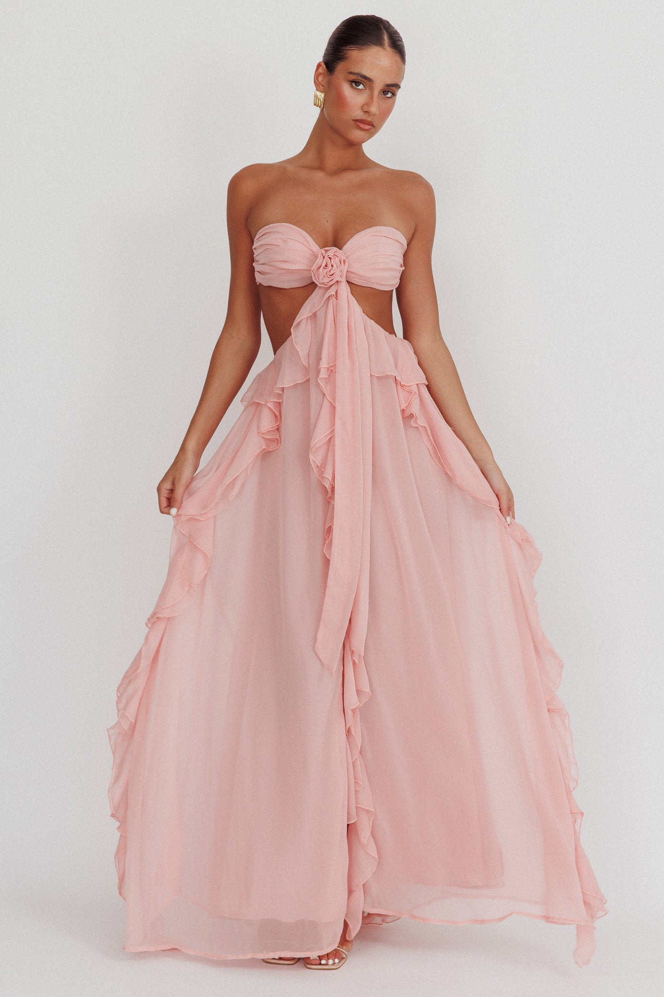 Sally Cut-Out Ruffle Maxi Dress Blush