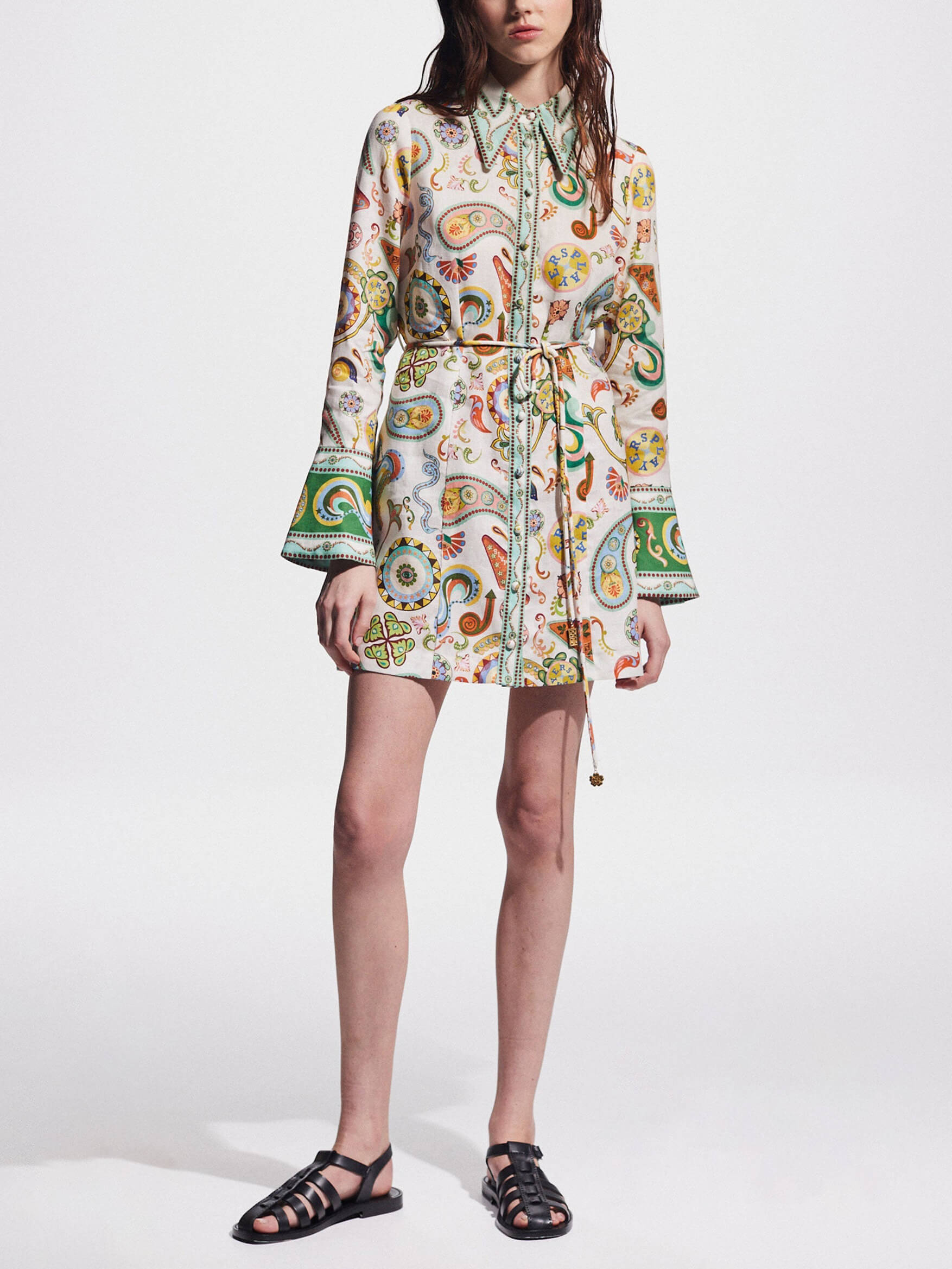 Vita Di Palma™ | Printed Trumpet Sleeve Mini Dress