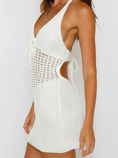 Vita Di Palma™ | Halter Crochet Waist Backless Knit Mini Dress