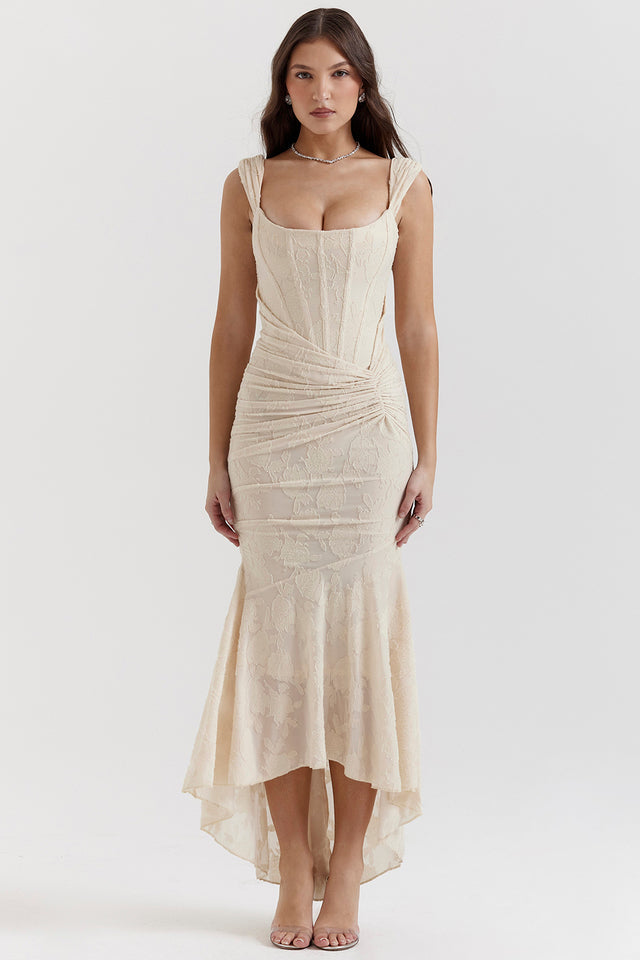 Zoey: Elegant Waist Dress | Beige