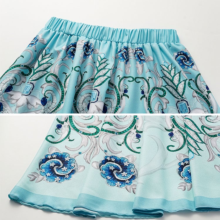 Vita Di Palma™ |  Floral Print Flared Skirt Swimsuit Set