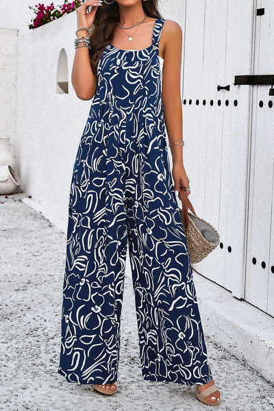 Vita Di Palma™ | Printed Wide Strap Jumpsuit with Pockets