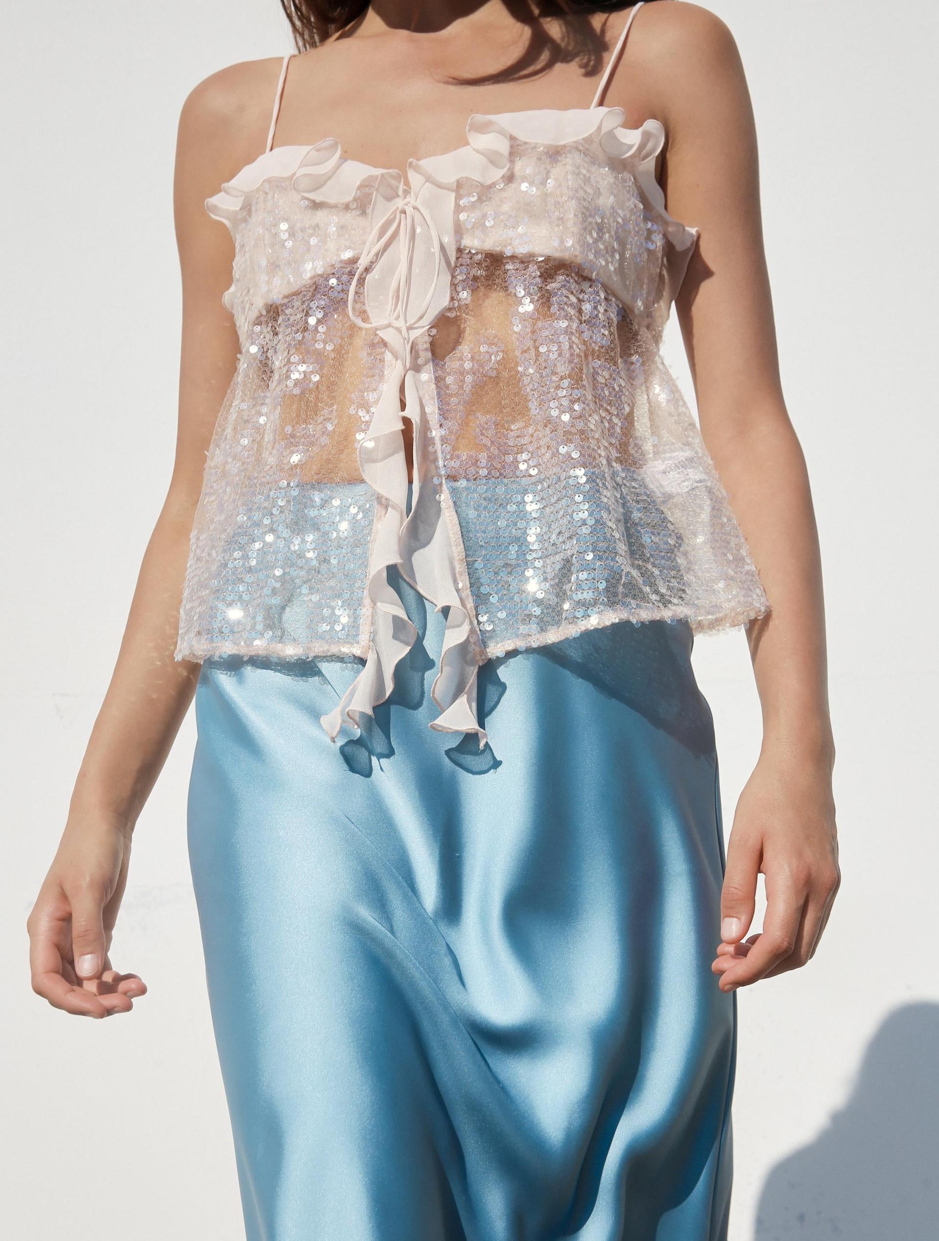 Sequin Ruffle Top – Champagne Glow